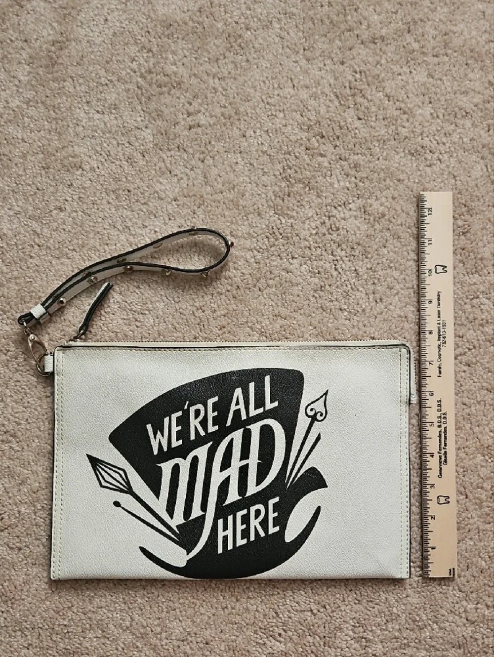 Disney White & Black 'We're All Mad Here' Wristlet Clutch